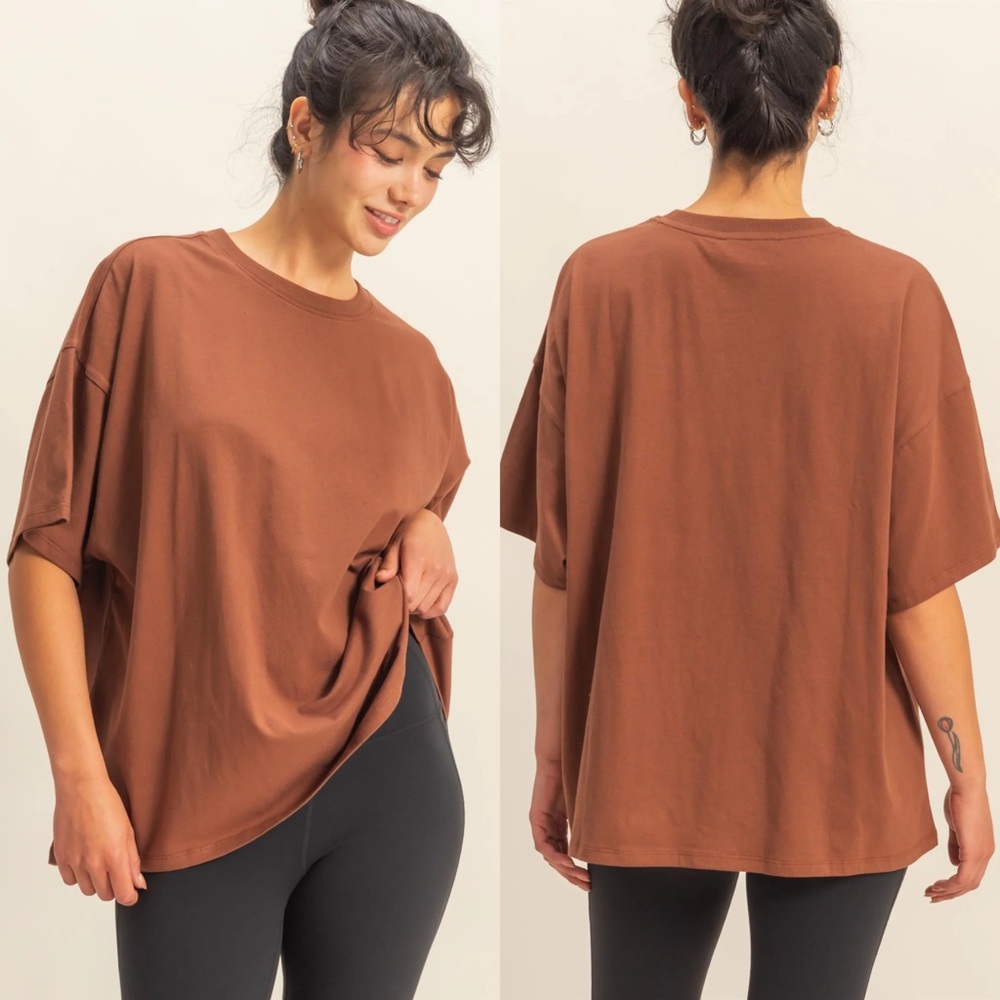 Double Zero Oversized Short Sleeve Tee in Brown